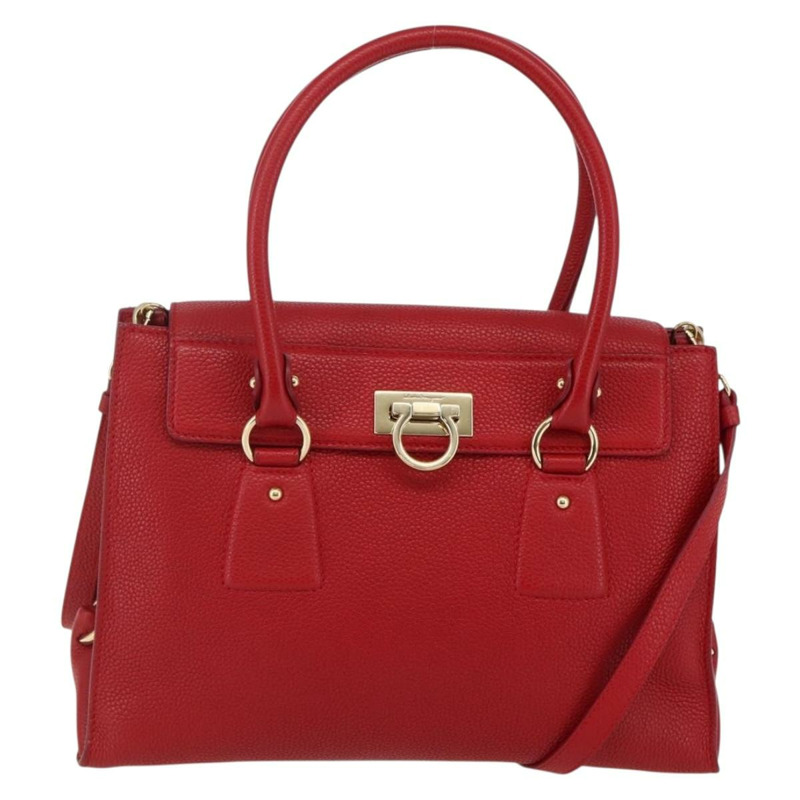 【日本直送】Salvatore Ferragamo Gancini 手提包 皮革 2 向 紅金 正品 143649V-0