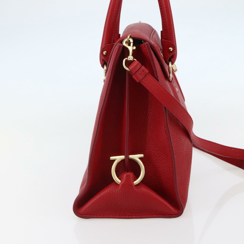 【日本直送】Salvatore Ferragamo Gancini 手提包 皮革 2 向 紅金 正品 143649V-2