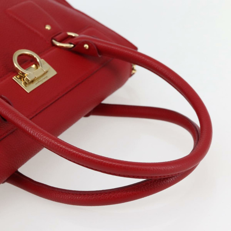【日本直送】Salvatore Ferragamo Gancini 手提包 皮革 2 向 紅金 正品 143649V-6