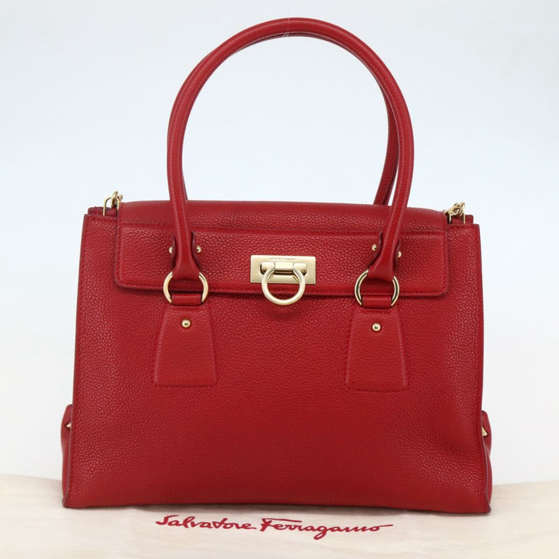 【日本直送】Salvatore Ferragamo Gancini 手提包 皮革 2 向 紅金 正品 143649V-11