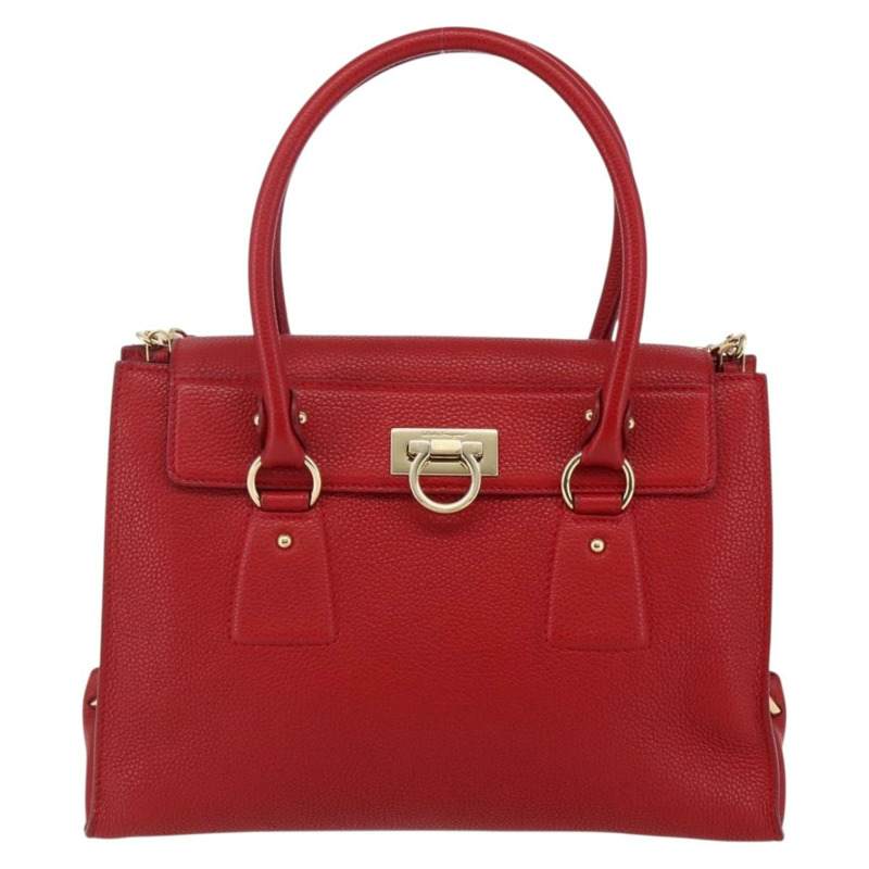【日本直送】Salvatore Ferragamo Gancini 手提包 皮革 2 向 紅金 正品 143649V-12
