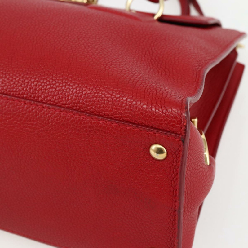【日本直送】Salvatore Ferragamo Gancini 手提包 皮革 2 向 紅金 正品 143649V-15