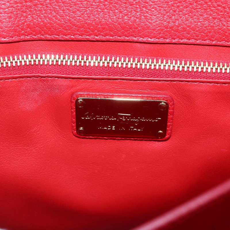 【日本直送】Salvatore Ferragamo Gancini 手提包 皮革 2 向 紅金 正品 143649V-19