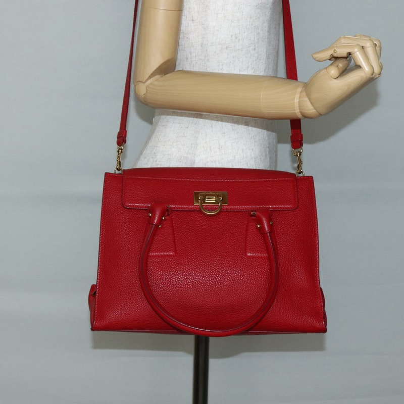 【日本直送】Salvatore Ferragamo Gancini 手提包 皮革 2 向 紅金 正品 143649V-24