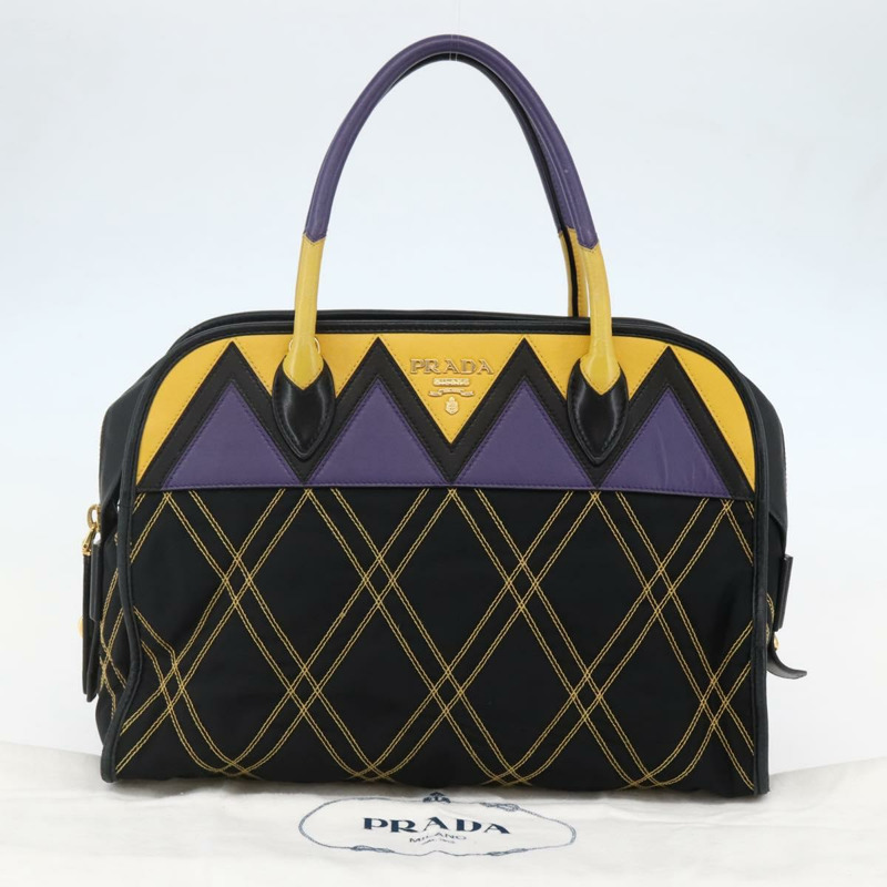 【日本直送】PRADA 手提包 尼龍皮革 黑金色 正品 128923A-11