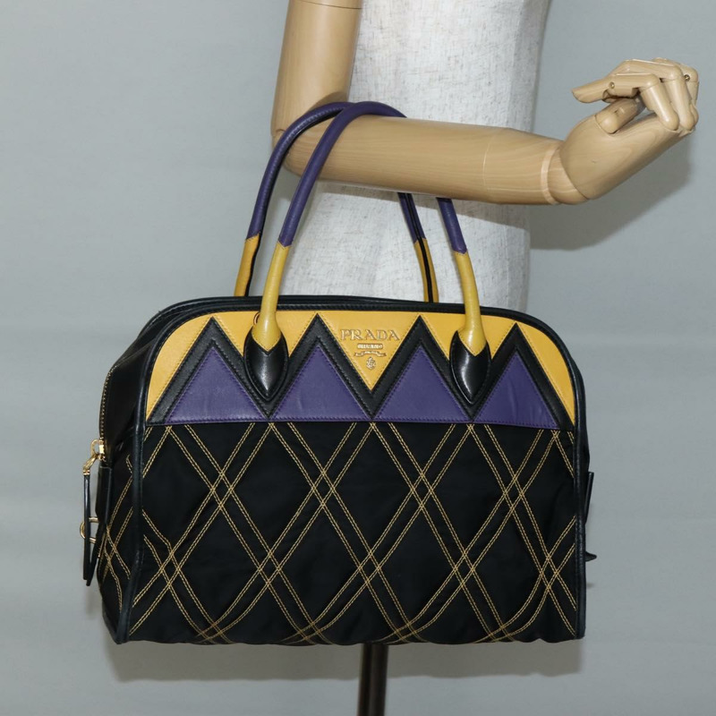 【日本直送】PRADA 手提包 尼龍皮革 黑金色 正品 128923A-22