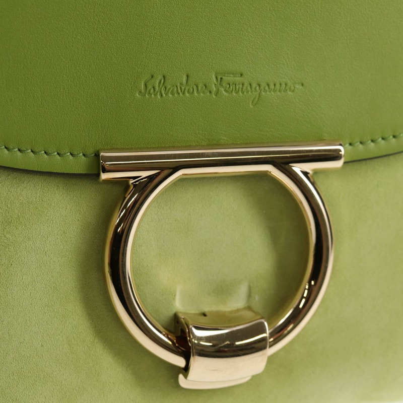 【日本直送】Salvatore Ferragamo 手提包 絨面革 皮革 2 款 綠金色 正品 128919V-15