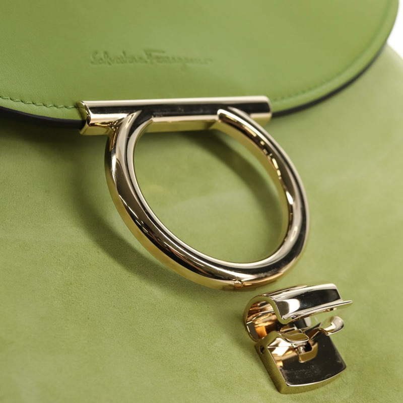【日本直送】Salvatore Ferragamo 手提包 絨面革 皮革 2 款 綠金色 正品 128919V-16