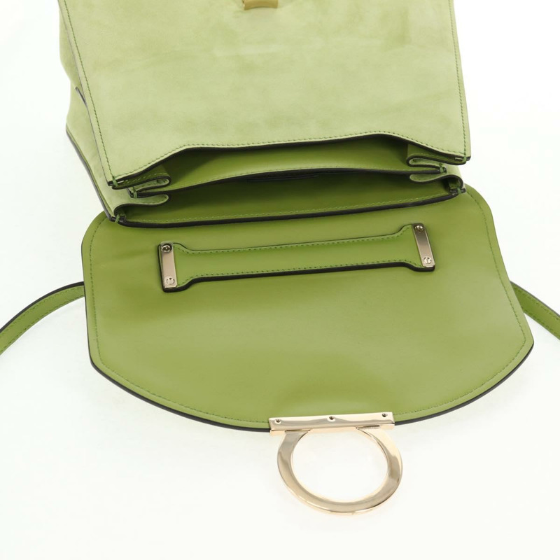 【日本直送】Salvatore Ferragamo 手提包 絨面革 皮革 2 款 綠金色 正品 128919V-17