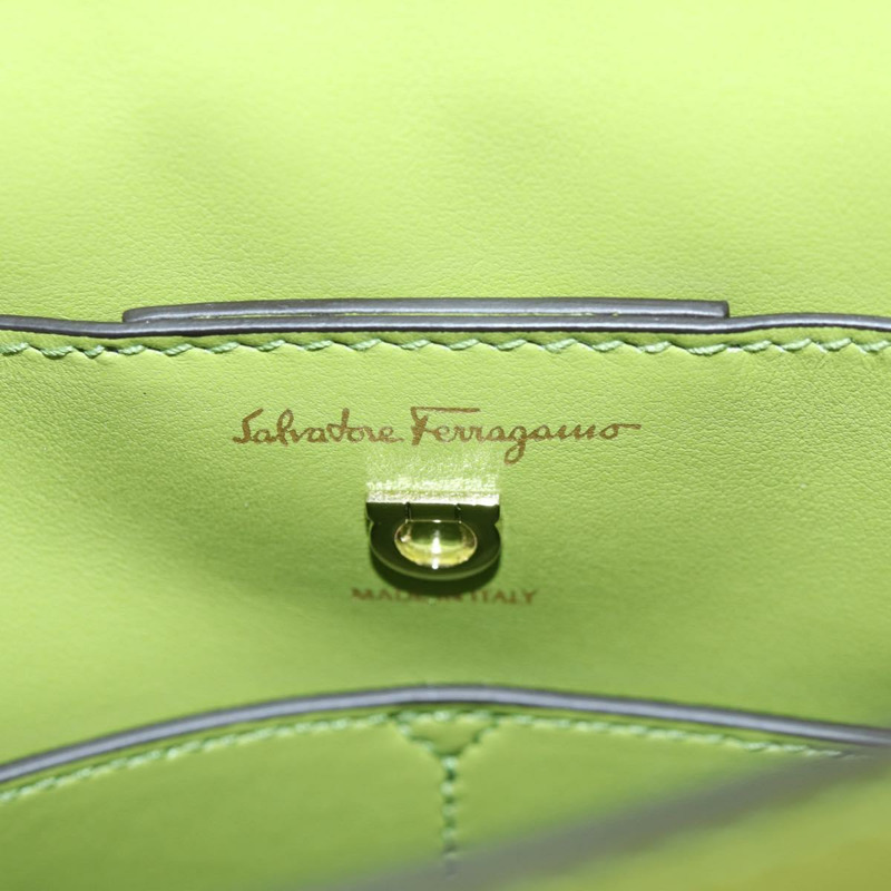 【日本直送】Salvatore Ferragamo 手提包 絨面革 皮革 2 款 綠金色 正品 128919V-18
