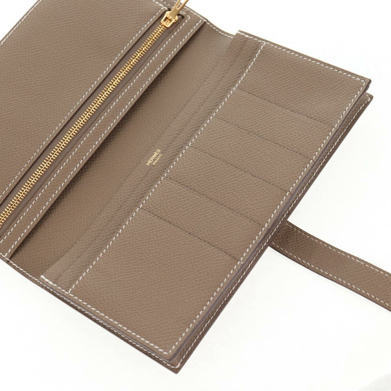 【日本直送】愛馬仕 Beansufla 皮夾 皮革 米色 金色 正品 139050M-15