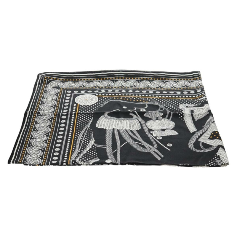 【日本直送】HERMES Carre Geant 140 圍巾「Zouaves et Dragons」羊絨黑色正品 139048M-1