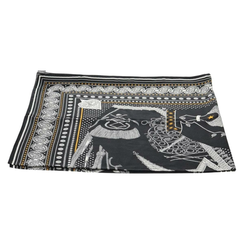 【日本直送】HERMES Carre Geant 140 圍巾「Zouaves et Dragons」羊絨黑色正品 139048M-4