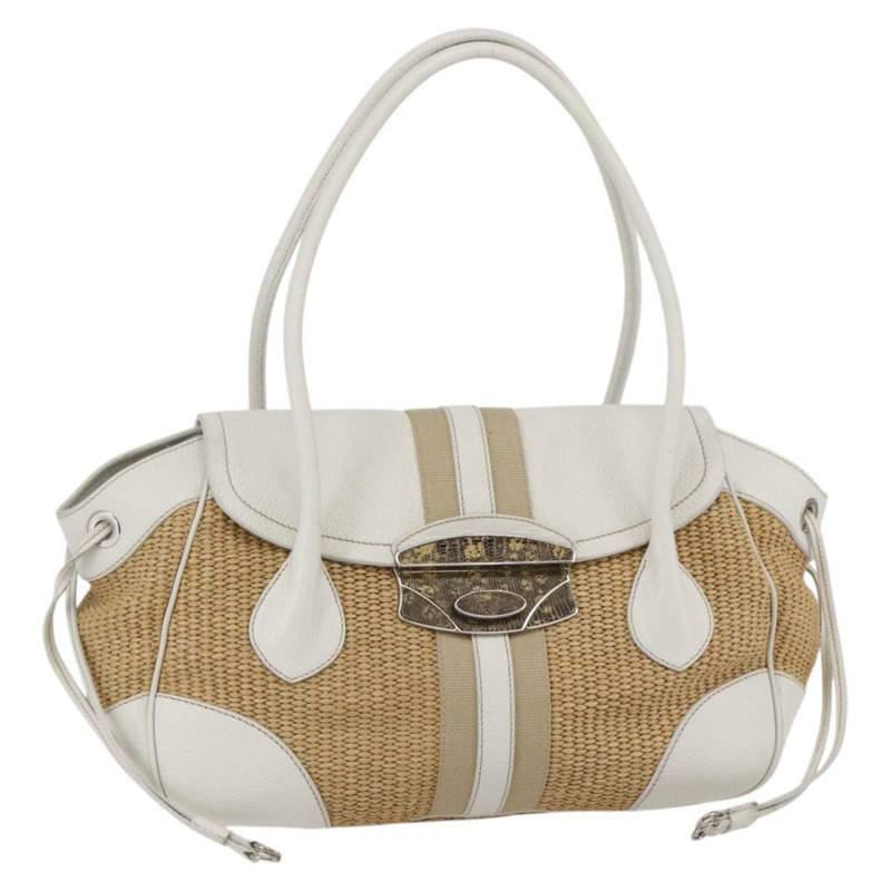 【日本直送】PRADA 托特包 拉菲草 白色 銀色 正品 128924-0