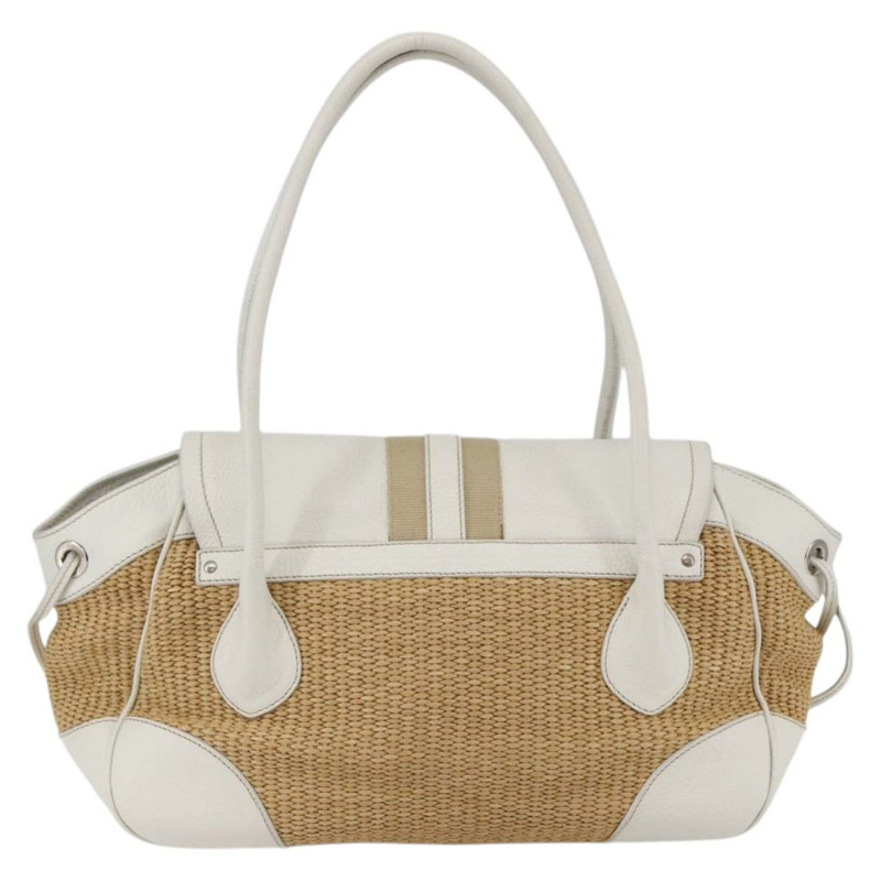 【日本直送】PRADA 托特包 拉菲草 白色 銀色 正品 128924-1