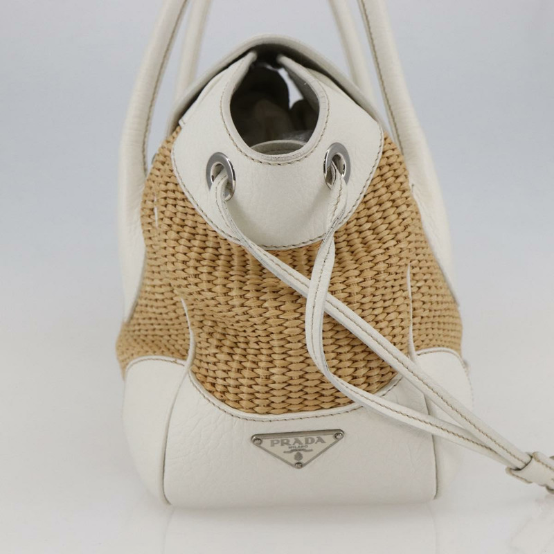 【日本直送】PRADA 托特包 拉菲草 白色 銀色 正品 128924-2