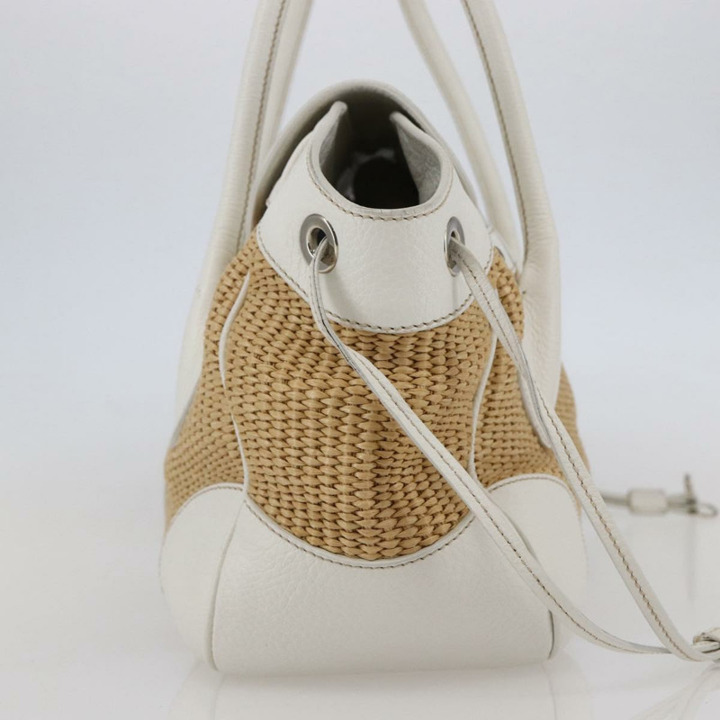 【日本直送】PRADA 托特包 拉菲草 白色 銀色 正品 128924-3