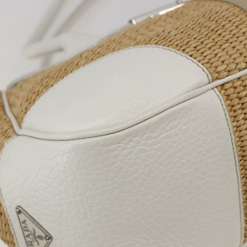 【日本直送】PRADA 托特包 拉菲草 白色 銀色 正品 128924-13