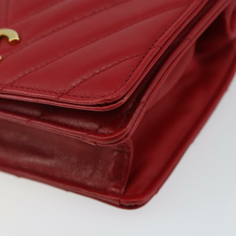 【日本直送】香奈兒 V 型針腳腰包 小羊皮 紅金色 CC 正品 bs29640-6