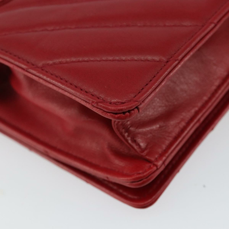 【日本直送】香奈兒 V 型針腳腰包 小羊皮 紅金色 CC 正品 bs29640-15