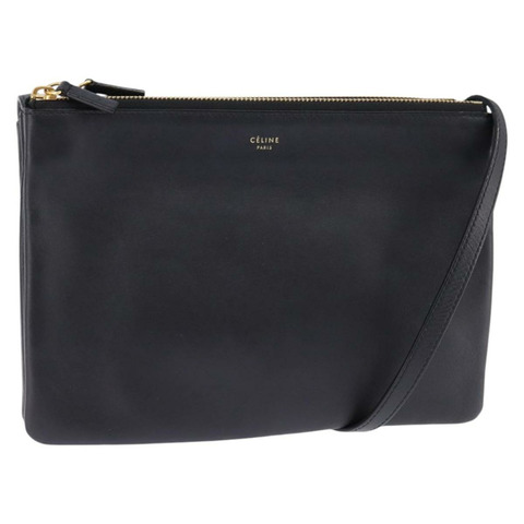 CELINE Trio 肩背包 皮革 黑金 正品 141219V