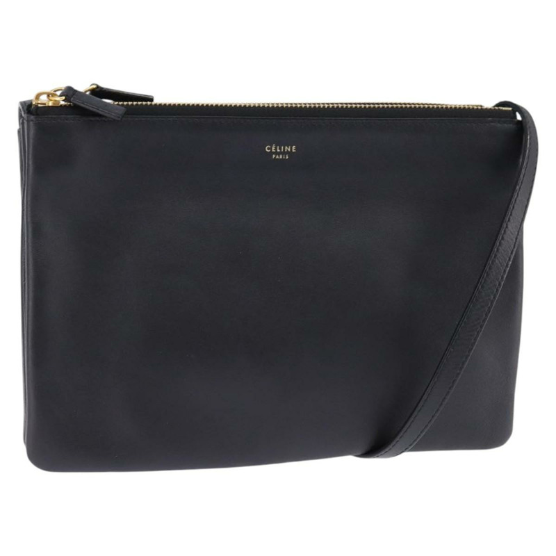 【日本直送】CELINE Trio 肩背包 皮革 黑金 正品 141219V-0