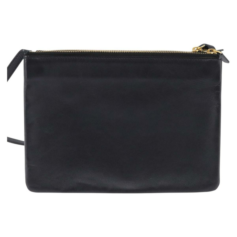 【日本直送】CELINE Trio 肩背包 皮革 黑金 正品 141219V-1