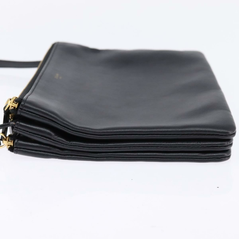 【日本直送】CELINE Trio 肩背包 皮革 黑金 正品 141219V-2