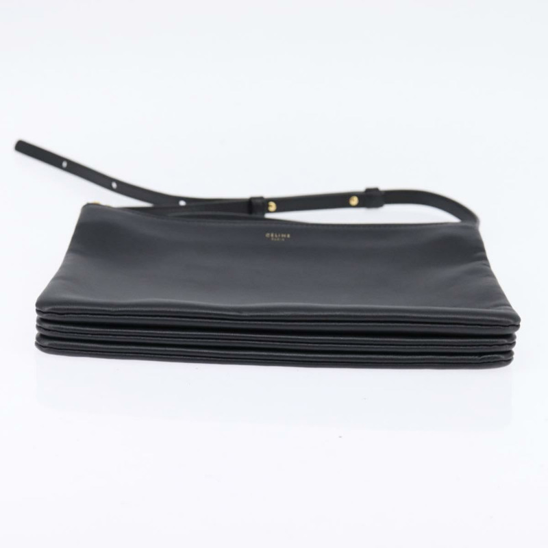 【日本直送】CELINE Trio 肩背包 皮革 黑金 正品 141219V-4