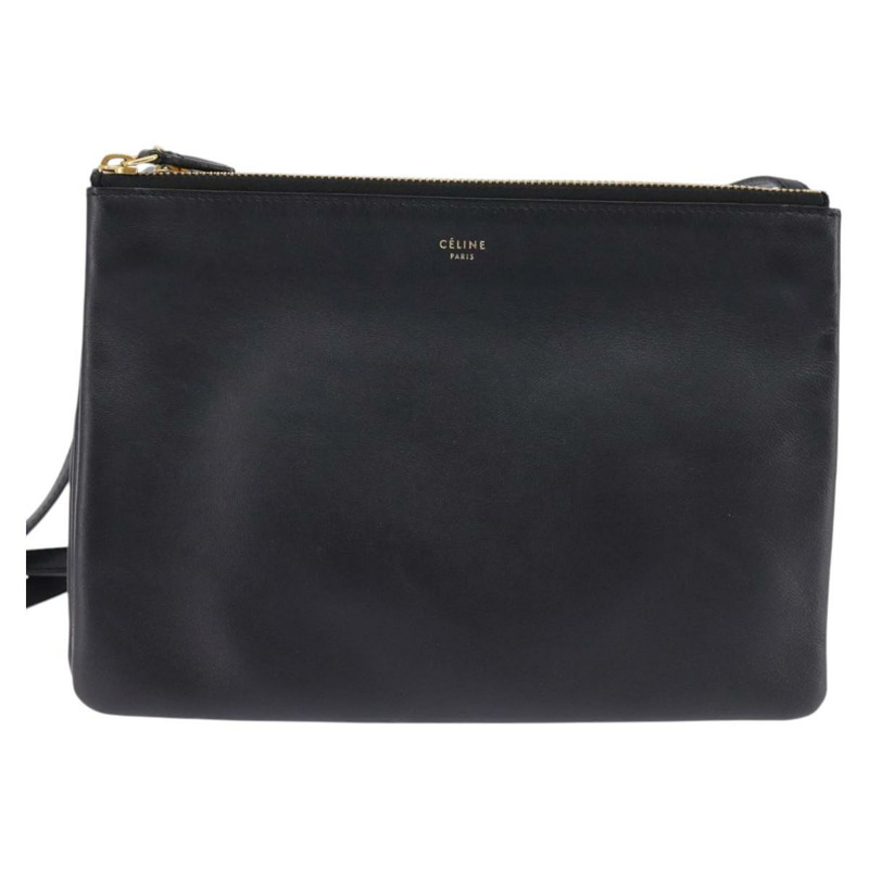 【日本直送】CELINE Trio 肩背包 皮革 黑金 正品 141219V-12
