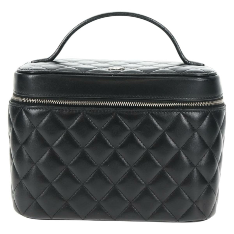 【日本直送】香奈兒 Matelasse 化妝包 小羊皮 黑色 銀色 CC 正品 142565M-1