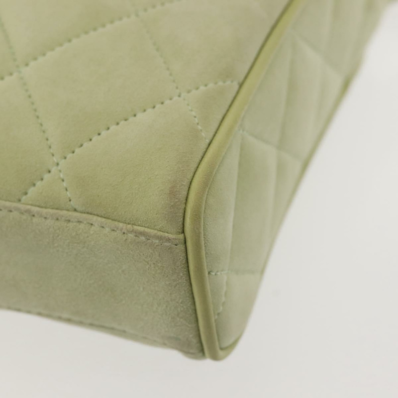 【日本直送】香奈兒 Matelasse 單肩包 絨面革 綠金 CC 正品 144342-10