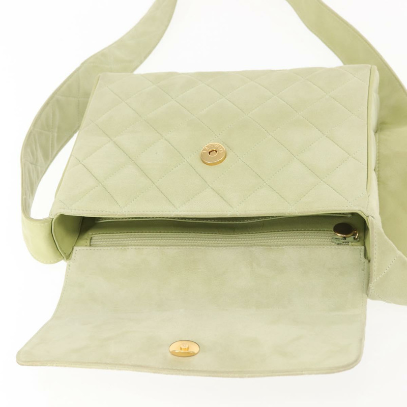 【日本直送】香奈兒 Matelasse 單肩包 絨面革 綠金 CC 正品 144342-14