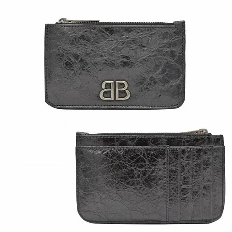 【門市全新現貨】BALENCIAGA 巴黎世家 Monaco金屬揉製質感零錢包卡夾名片夾(附原廠紙盒、防塵袋)