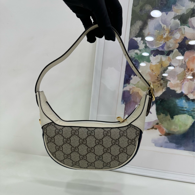 Gucci/古馳 Ophidia系列老花牛皮帆布單肩手提包 腋下包 月亮包 有龍蝦扣 尺寸：20*10*5-1