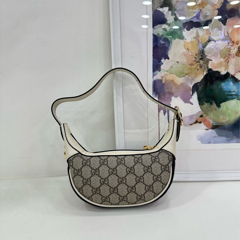 Gucci/古馳 Ophidia系列老花牛皮帆布單肩手提包 腋下包 月亮包 有龍蝦扣 尺寸：20*10*5-2