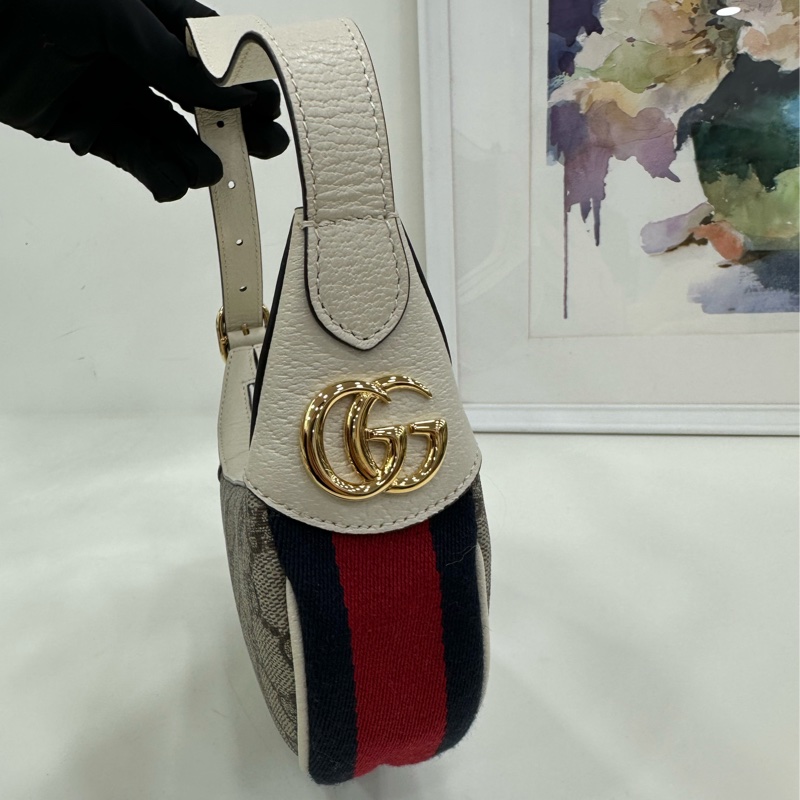 Gucci/古馳 Ophidia系列老花牛皮帆布單肩手提包 腋下包 月亮包 有龍蝦扣 尺寸：20*10*5-6