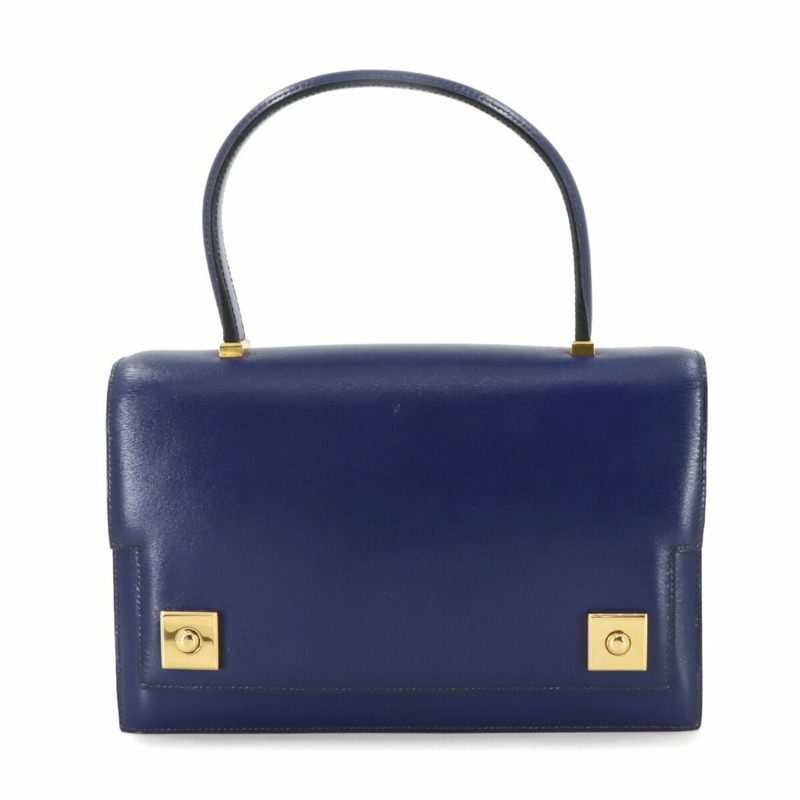Hermes Hermès Piano 手提包,盒狀小牛皮,藍色,XXL 印章,金色五金配件,1982 年製造-0