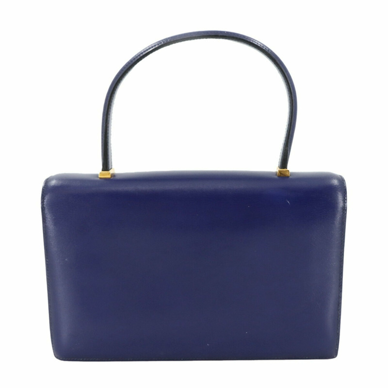Hermes Hermès Piano 手提包,盒狀小牛皮,藍色,XXL 印章,金色五金配件,1982 年製造-1