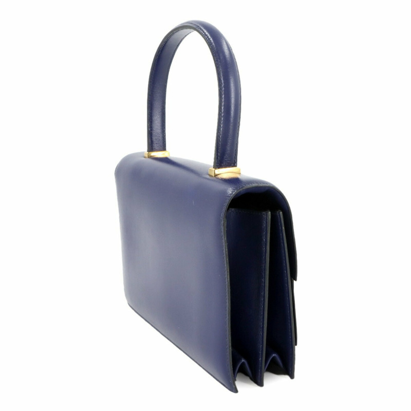 Hermes Hermès Piano 手提包,盒狀小牛皮,藍色,XXL 印章,金色五金配件,1982 年製造-2