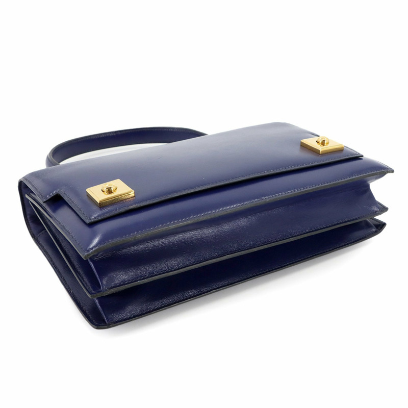 Hermes Hermès Piano 手提包,盒狀小牛皮,藍色,XXL 印章,金色五金配件,1982 年製造-3