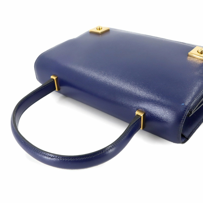Hermes Hermès Piano 手提包,盒狀小牛皮,藍色,XXL 印章,金色五金配件,1982 年製造-4