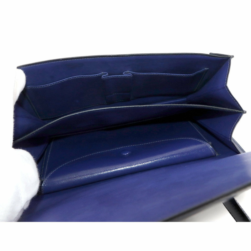 Hermes Hermès Piano 手提包,盒狀小牛皮,藍色,XXL 印章,金色五金配件,1982 年製造-7