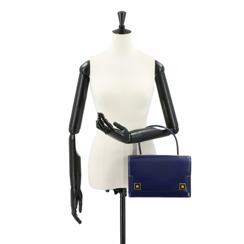 Hermes Hermès Piano 手提包,盒狀小牛皮,藍色,XXL 印章,金色五金配件,1982 年製造-9