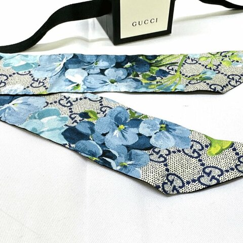 GUCCI 油繪花紋絲巾綁帶