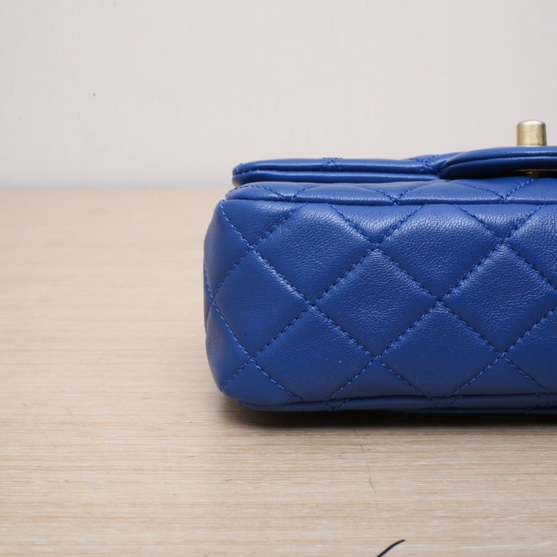 CHANEL CF口蓋包大Mini20藍色羊皮30開金扣金球調節扣肩帶肩背包-2