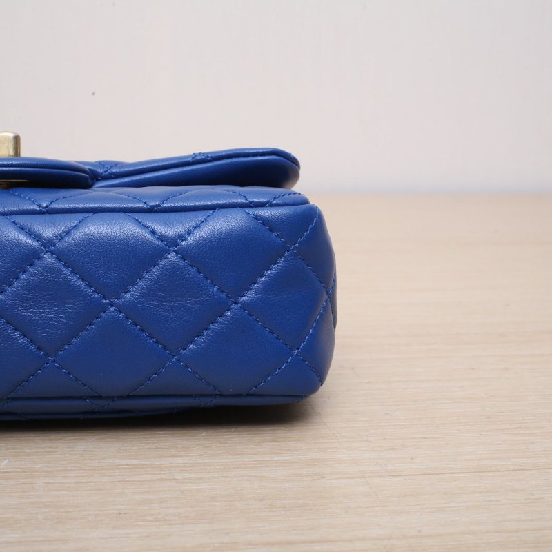 CHANEL CF口蓋包大Mini20藍色羊皮30開金扣金球調節扣肩帶肩背包-3