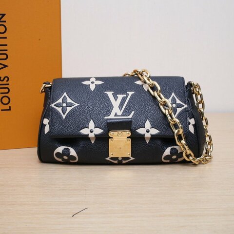 LOUIS VUITTON Favorite鏈條雲朵包黑色牛皮晶片肩背包