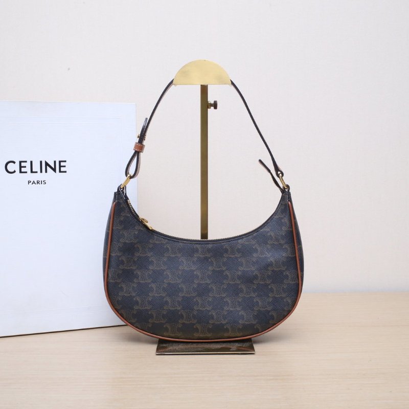 CELINE AVA豌豆包腋下包中號凱旋門印花褐色PVC金扣肩背包-0