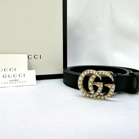 GUCCI 珍珠雙G搭扣皮帶